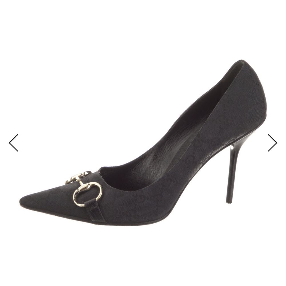 Gucci Black Pointed Horsebit Heels